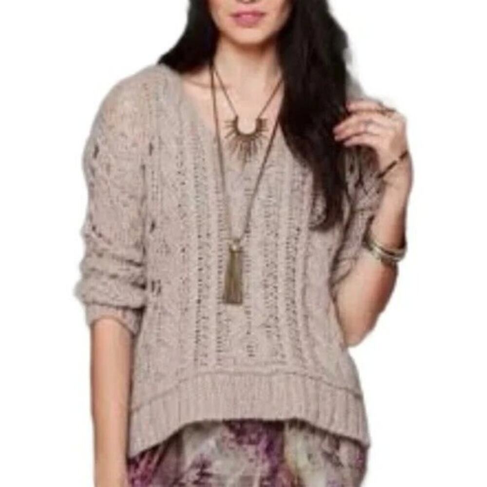Free People mohair wool cable knit open-knit sweater XS Gray
